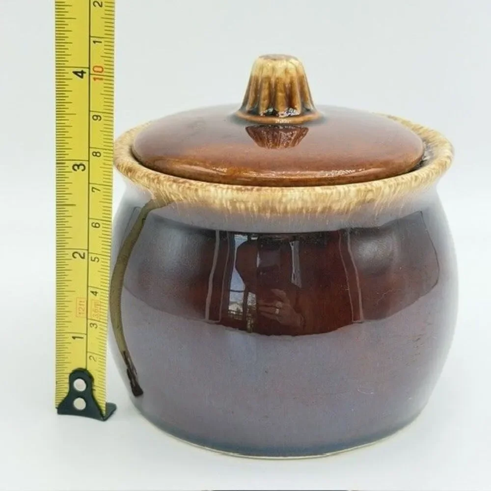 Vintage Hull Oven Proof Pottery Brown Drip Glaze Creamer and Sugar Bowl Set USA